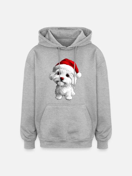 Noël chiot - Sweat à capuche oversize unisexe - gris chiné