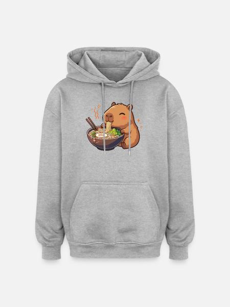 Capybara with noodles ramen kawaii capybara - Oversized Unisex Hoodie - heather grey