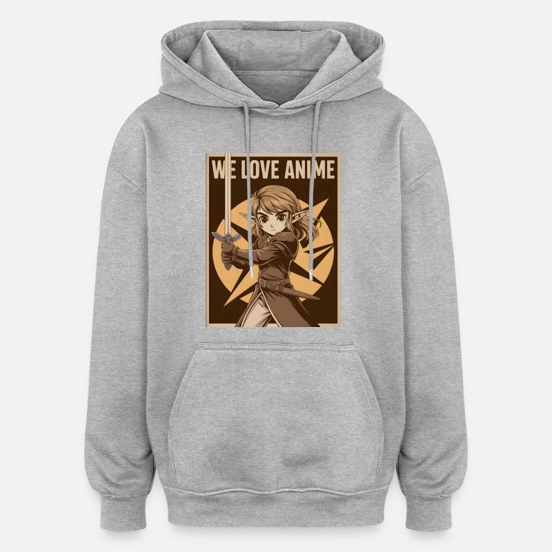 Héroïne d’anime avec une épée - Sweat à capuche oversize unisexe - gris chiné