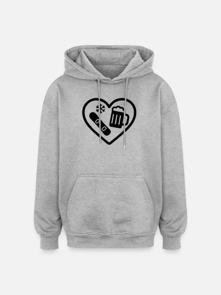 Heart Snowboard Beer - Oversized Unisex Hoodie - heather grey