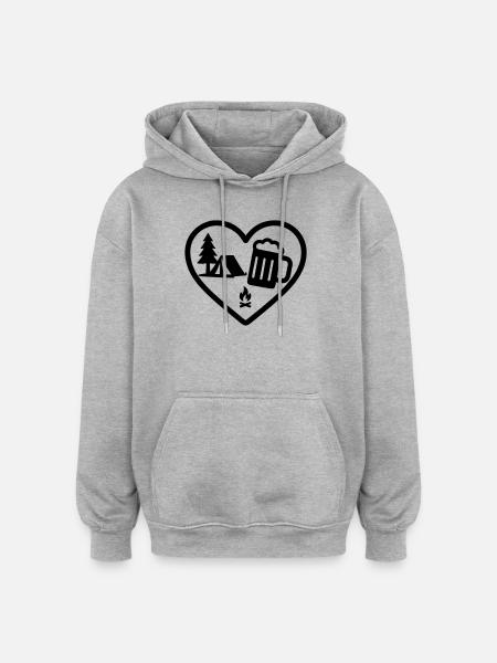 Heart Camping Beer - Oversized Unisex Hoodie - heather grey
