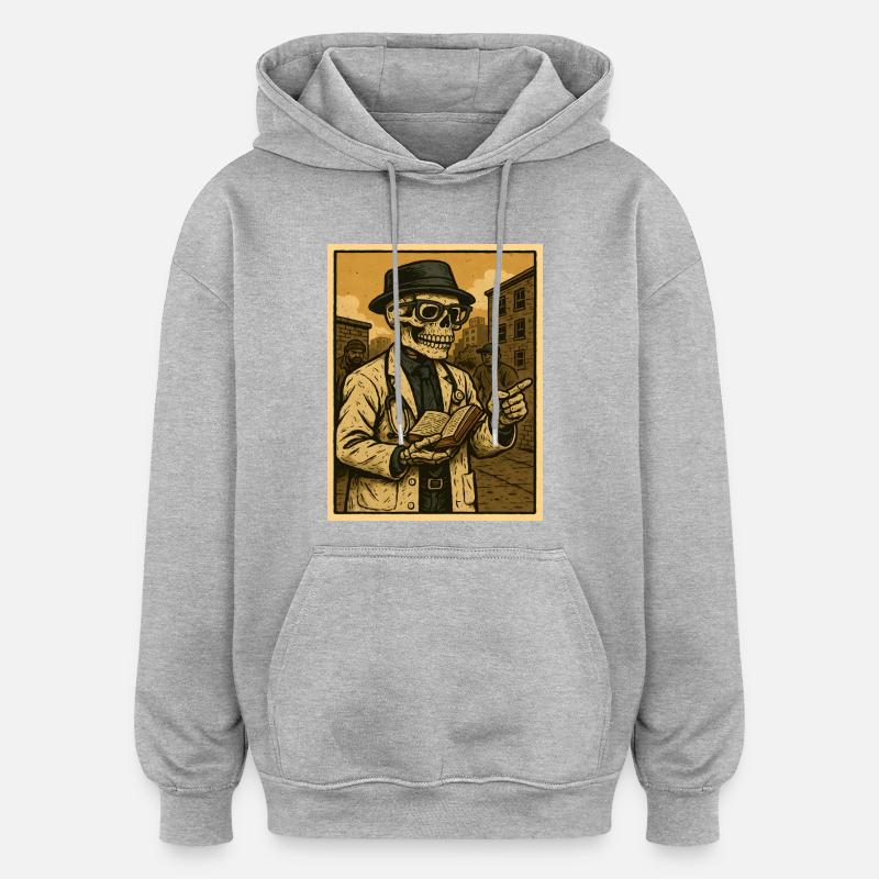 Retro-Skelett  Doktor mit Buch - Oversized Unisex Hoodie - Grau meliert