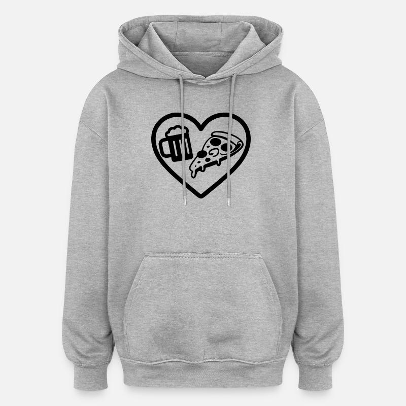 Bière Pizza Cœur - Sweat à capuche oversize unisexe - gris chiné