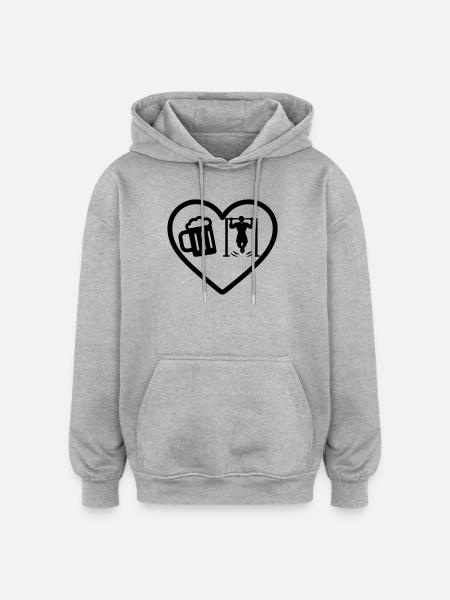 Heart Street Workout Beer - Oversized Unisex Hoodie - heather grey