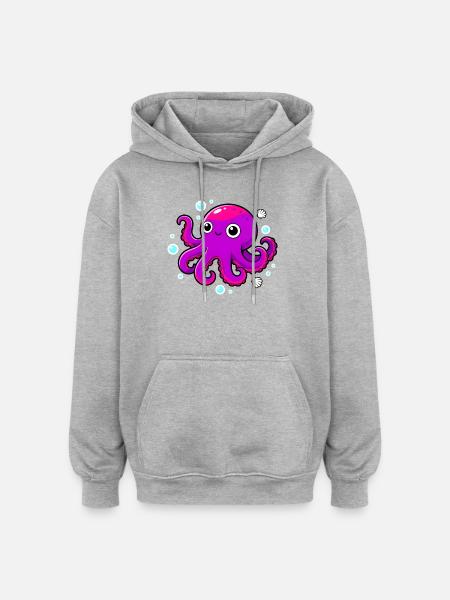 Cute Smiling Purple Octopus - Oversized Unisex Hoodie - heather grey