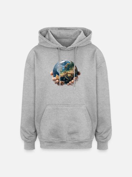 Earth in Hands: Global Responsibility - Oversized Unisex Hoodie - heather grey