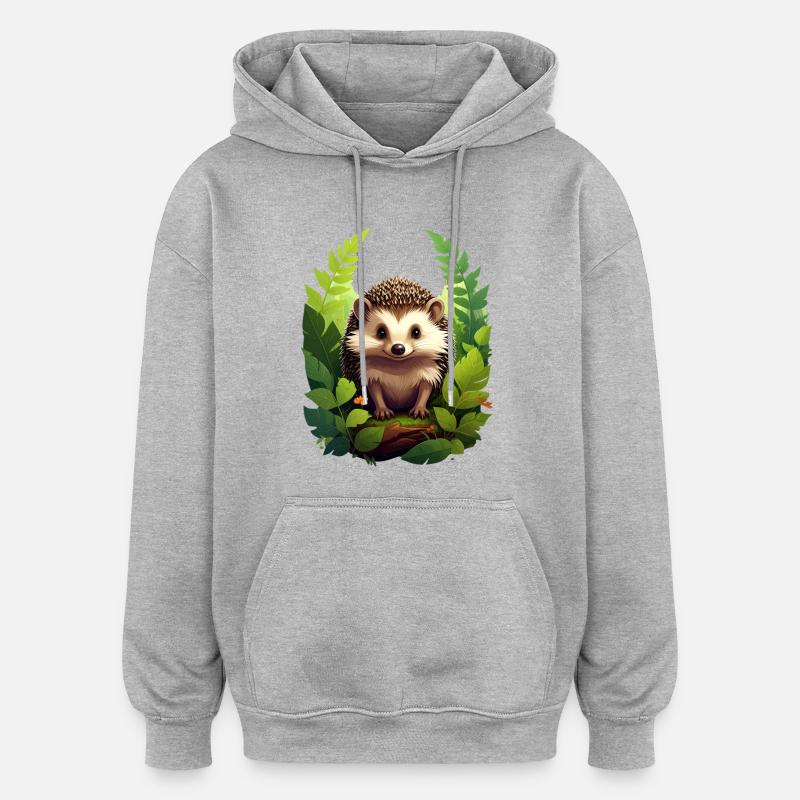 Hérisson dans la forêt - Sweat à capuche oversize unisexe - gris chiné