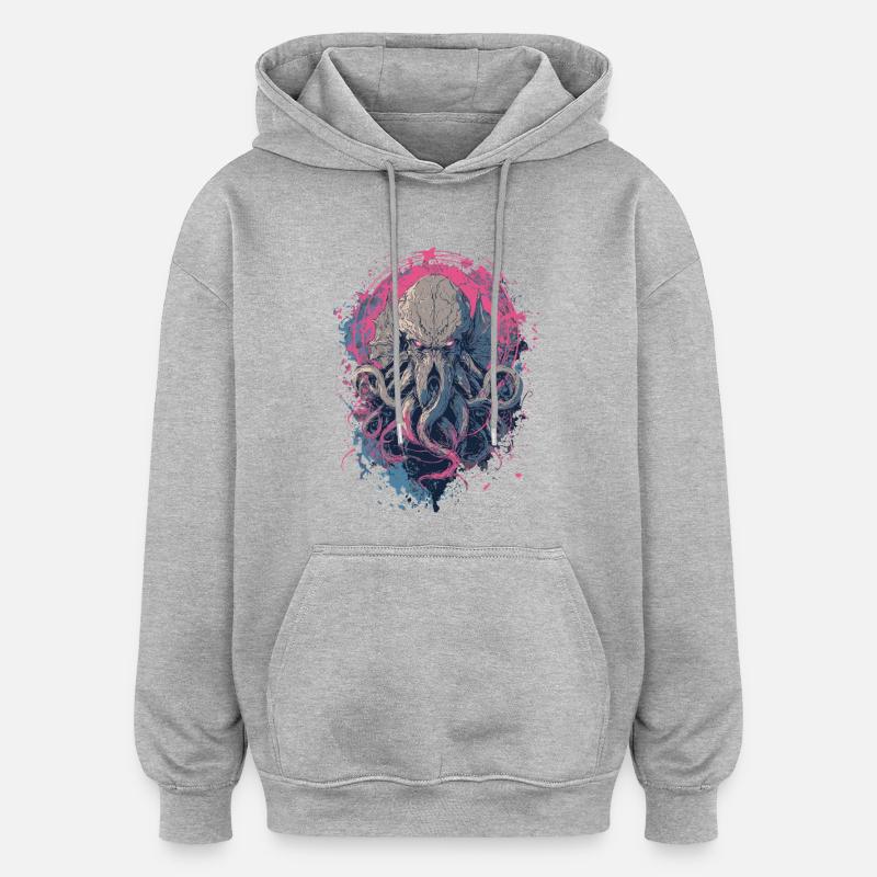 Cthulhu Horror - Sweat à capuche oversize unisexe - gris chiné