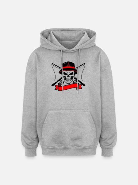 Skull Angler Crest Banner - Oversized Unisex Hoodie - heather grey