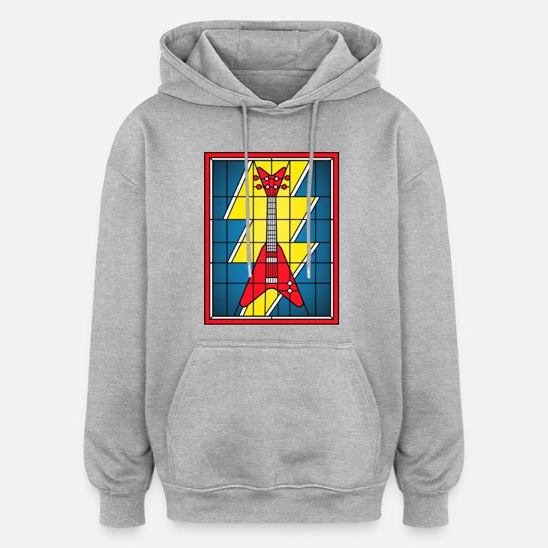Guitare en vitrail avec éclair - Sweat à capuche oversize unisexe - gris chiné
