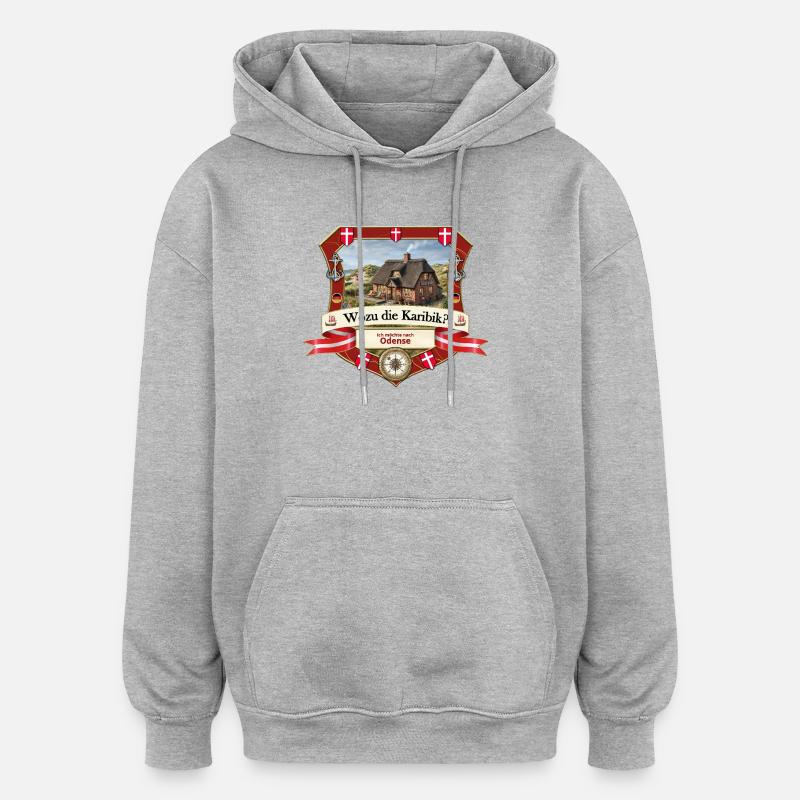 Wozu Karibik? Ich will nach Odense! - Oversized Unisex Hoodie - Grau meliert
