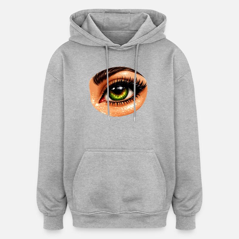Illustration de l’œil vert - Sweat à capuche oversize unisexe - gris chiné