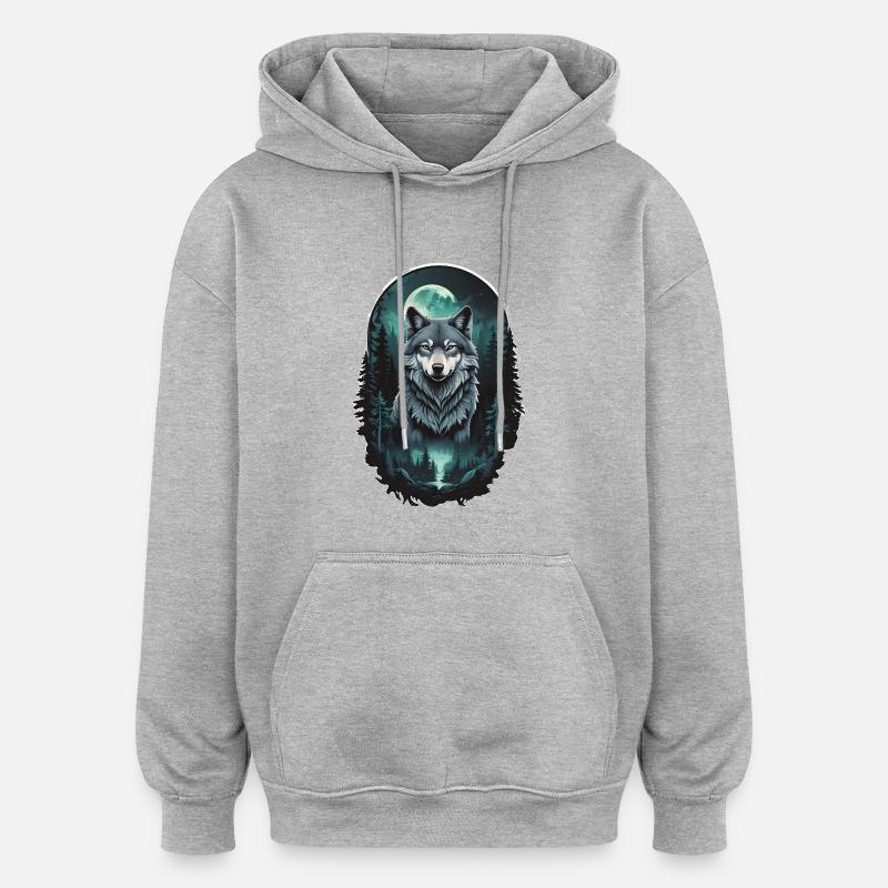 Mondwolf im Dunkelwald - Oversized Unisex Hoodie - Grau meliert