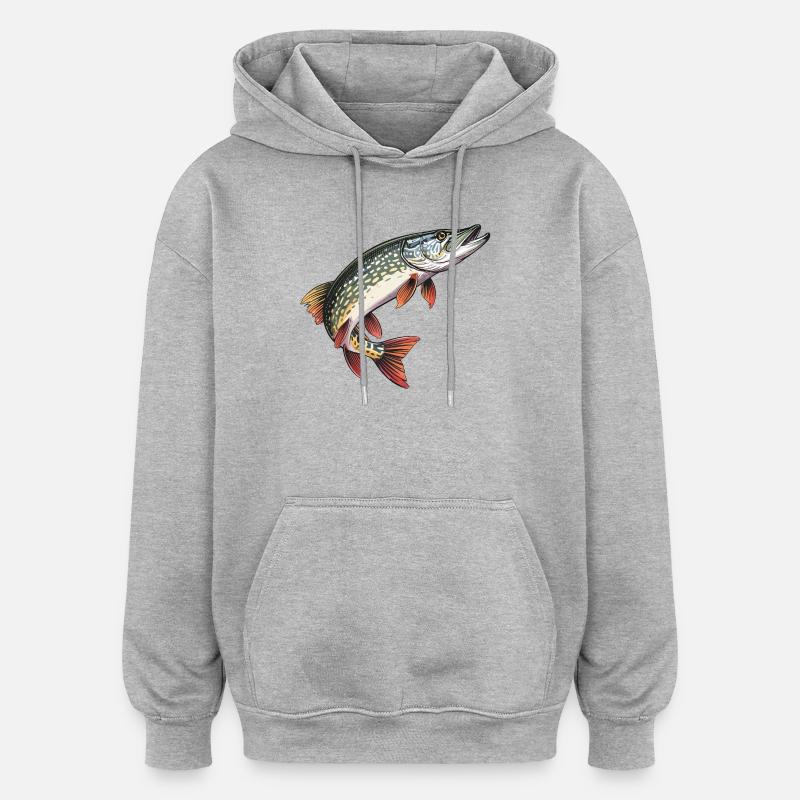 Springender Hecht - Oversized Unisex Hoodie - Grau meliert