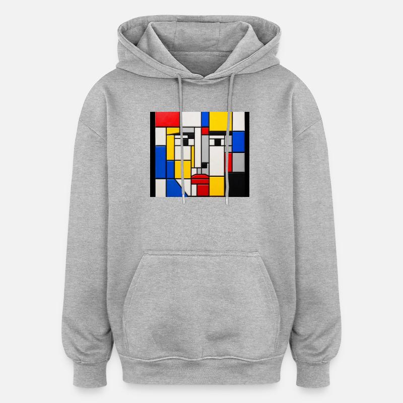 Mosaïque de visages de Mondrian - Sweat à capuche oversize unisexe - gris chiné