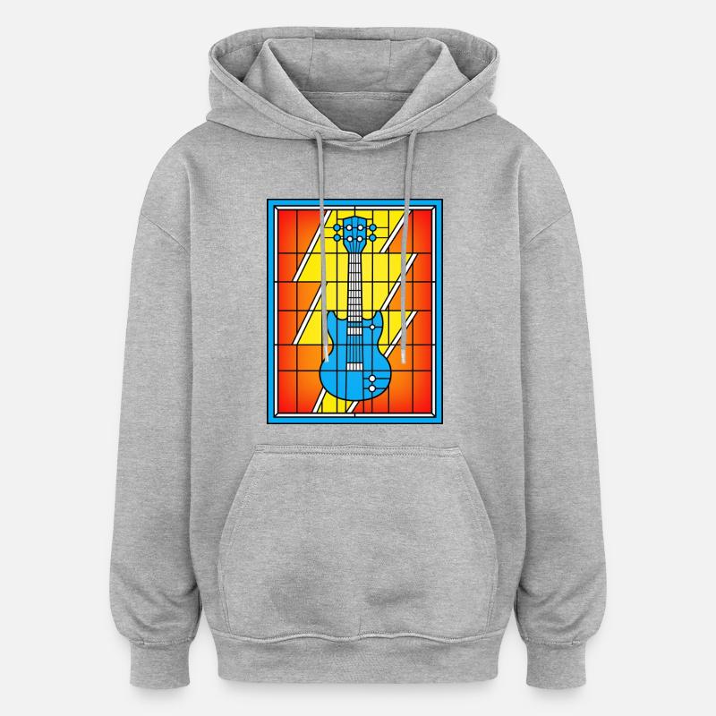 Buntglas-Blaue Gitarre - Oversized Unisex Hoodie - Grau meliert