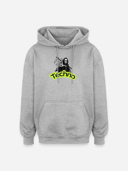 Neon Grim Techno Skull - Oversized Unisex Hoodie - heather grey