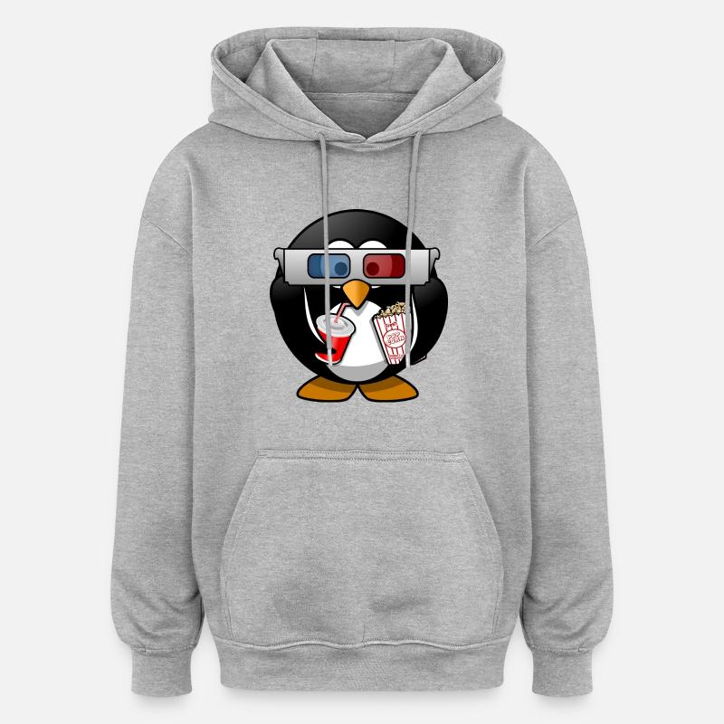 Kino Pinguin - Sweat à capuche oversize unisexe - gris chiné