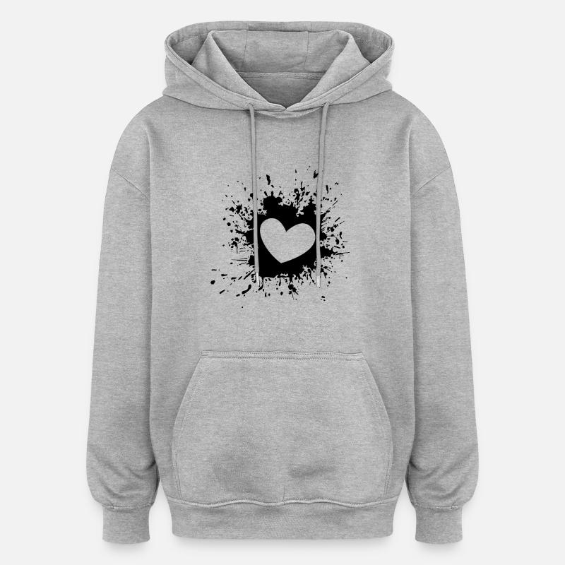 noir Coeur - Sweat à capuche oversize unisexe - gris chiné