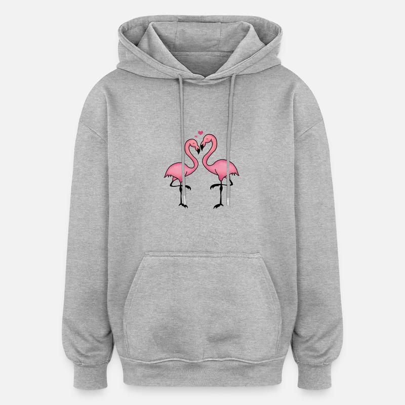 flamants amour - Sweat à capuche oversize unisexe - gris chiné