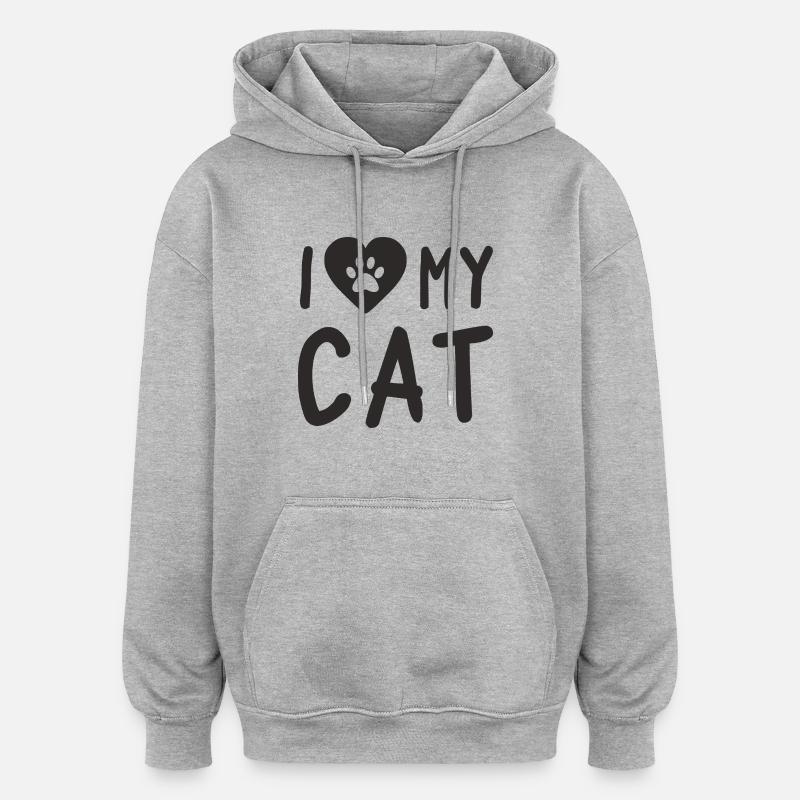 I Love My Cat - Sweat à capuche oversize unisexe - gris chiné