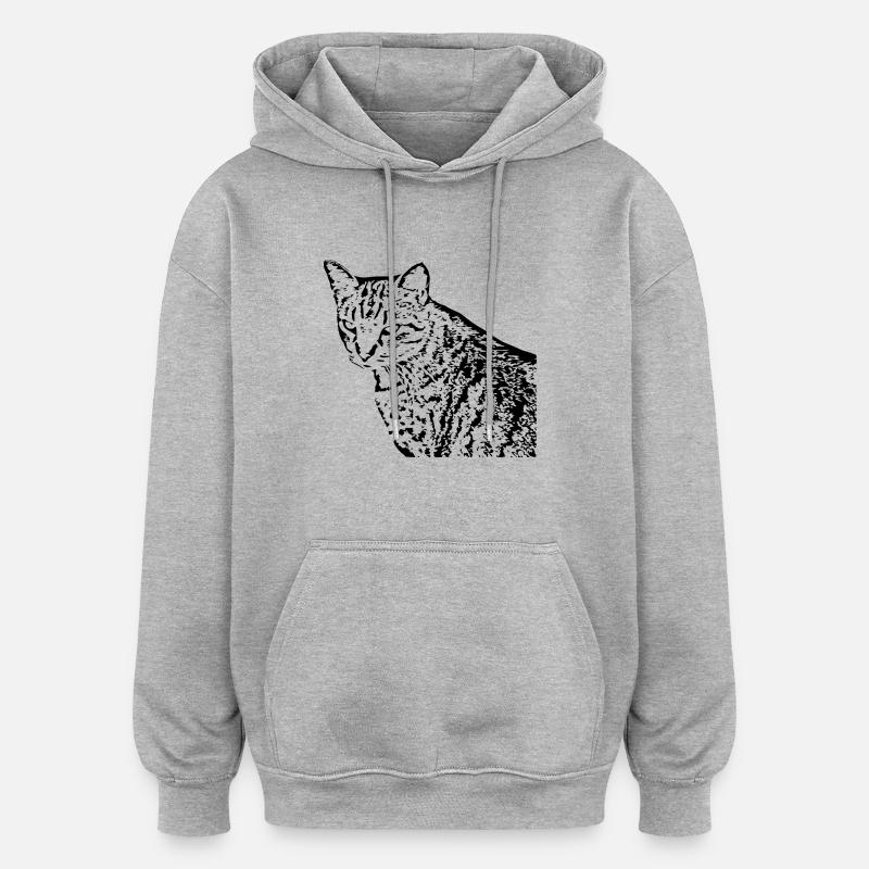 Chat, Chaton, Chat Tigre - Sweat à capuche oversize unisexe - gris chiné