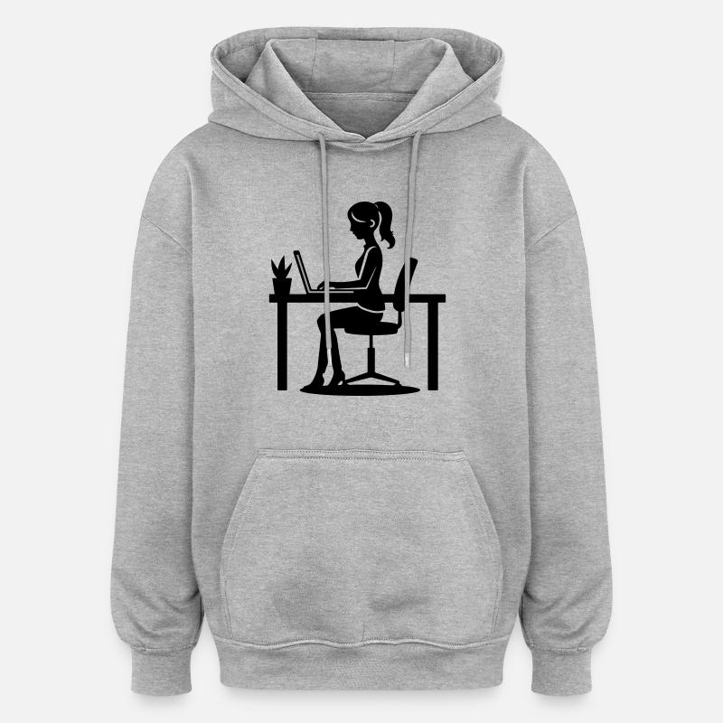 Frau Computer Job - Oversized Unisex Hoodie - Grau meliert