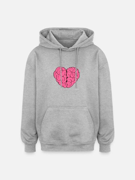Herz und Hirn - Oversized Unisex Hoodie - Grau meliert