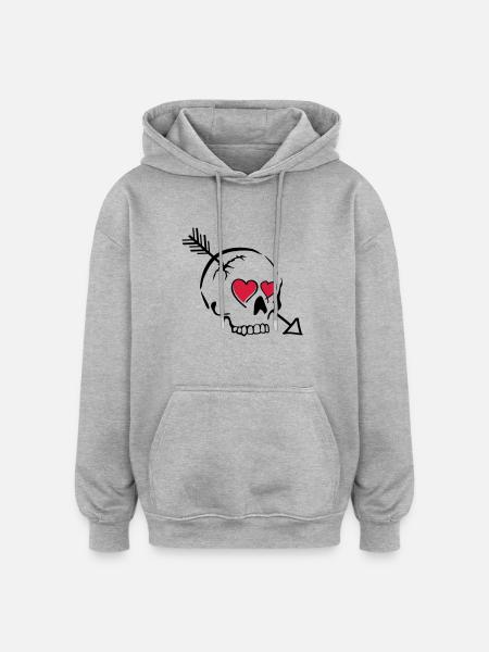 schädel pfeil herzen - Oversized Unisex Hoodie - Grau meliert
