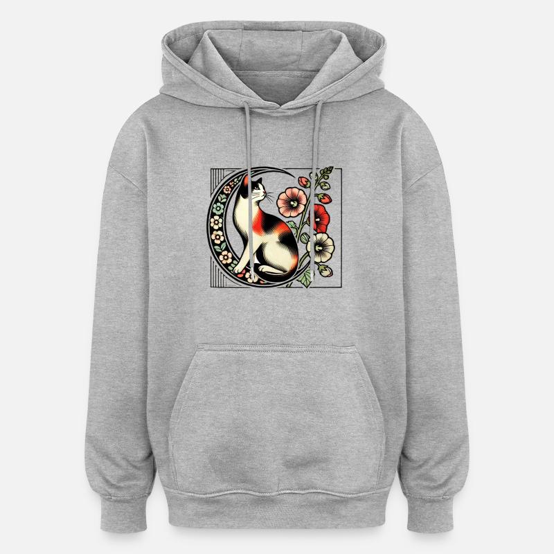 Chat calicot - Sweat à capuche oversize unisexe - gris chiné