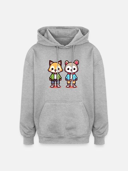 Cute animal characters in jackets - Oversized Unisex Hoodie - heather grey
