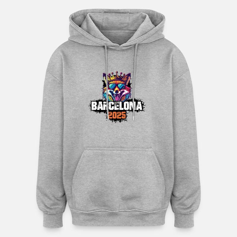 Barcelone 2025 Holiday Fox - Sweat à capuche oversize unisexe - gris chiné