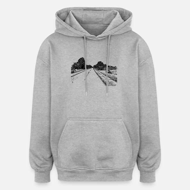 Einsame romantische Straße ins Nirgendwo - Oversized Unisex Hoodie - Grau meliert