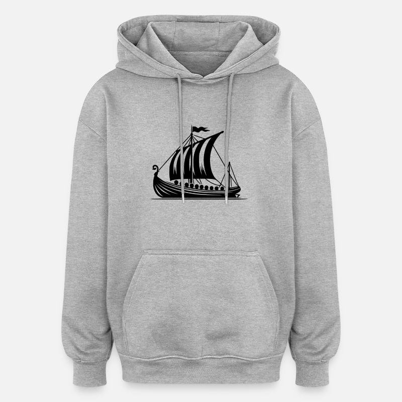 Drachenboot Wikinger Style Segel Design - Oversized Unisex Hoodie - Grau meliert