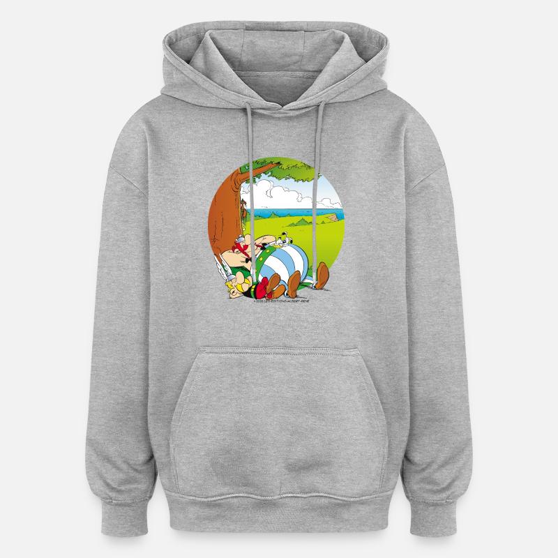 Astérix & Obélix Font Une Sieste - Sweat à capuche oversize unisexe - gris chiné