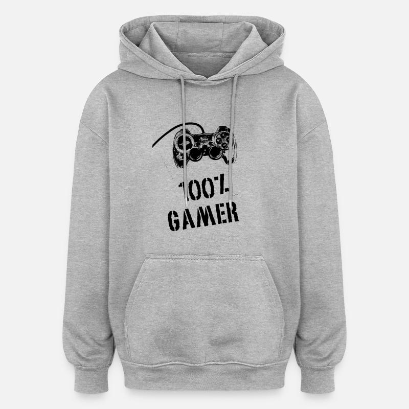 100% Gamer - Sweat à capuche oversize unisexe - gris chiné