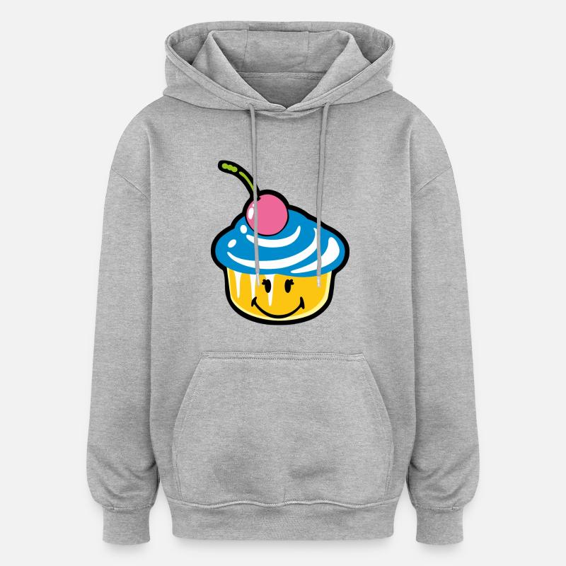 Smiley Kawaii Cupcake - Sweat à capuche oversize unisexe - gris chiné