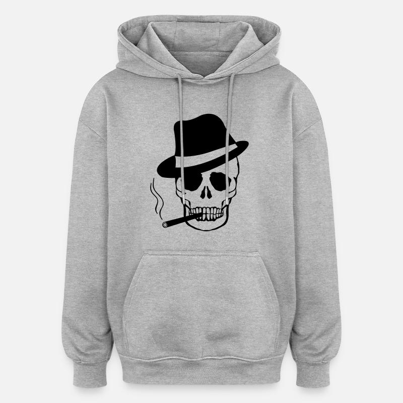 gangster_skull_01 - Sweat à capuche oversize unisexe - gris chiné