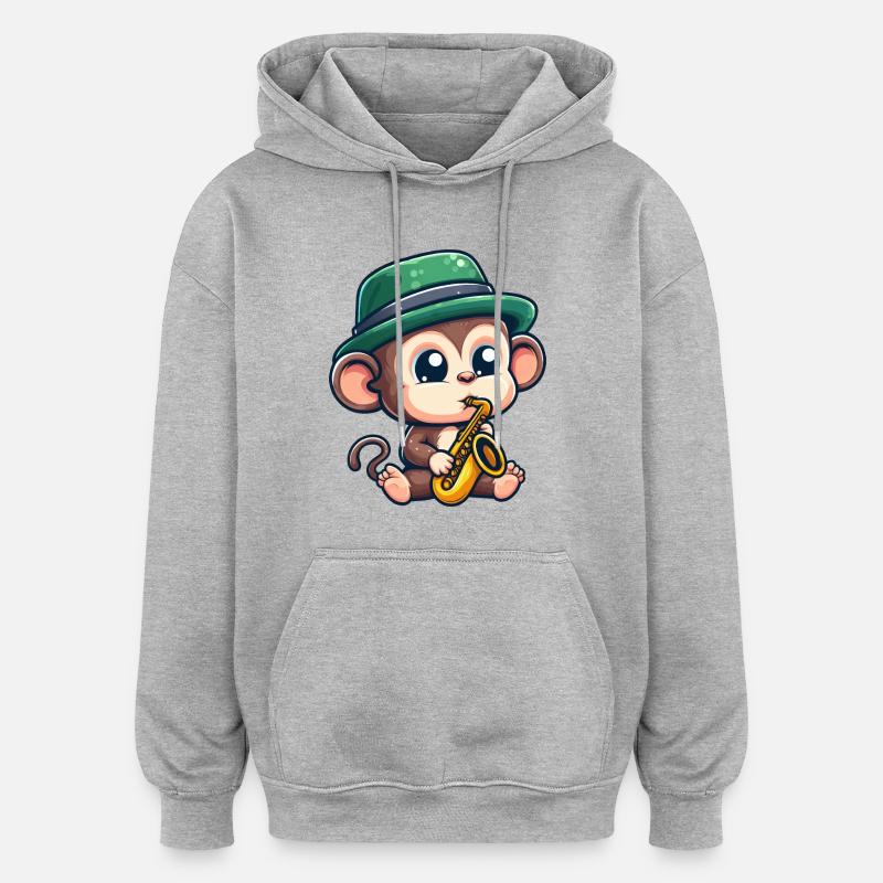 Chimpanzé jazz avec saxophone - Sweat à capuche oversize unisexe - gris chiné