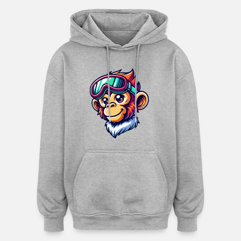 Affe Skibrille Comic - Oversized Unisex Hoodie - Grau meliert