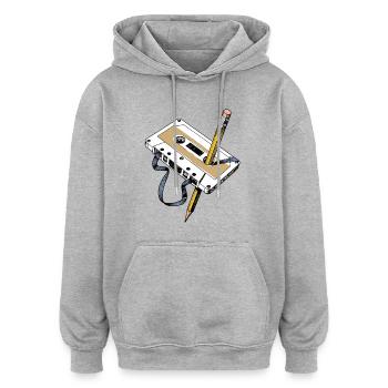 Retro Kassette mit Bleistift 80er Bandsalat analog - Oversized Unisex Hoodie - Grau meliert - Vorne - Noah (186cm)