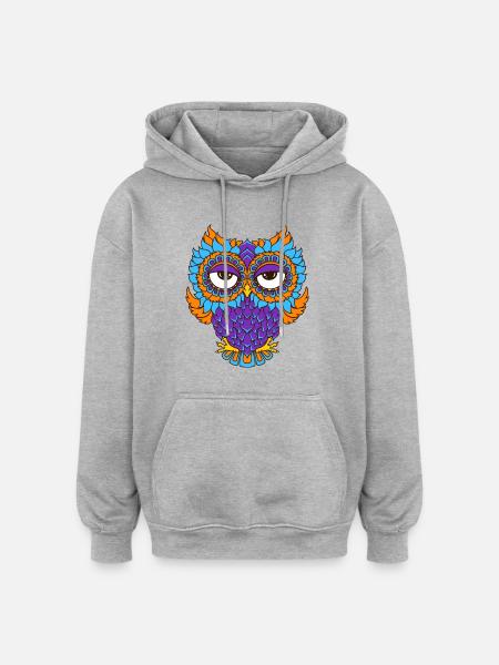 colorful owl in mandala - optics - Oversized Unisex Hoodie - heather grey