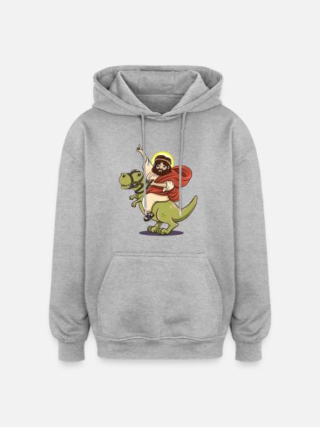 Dinosaurier Jesus lustig T-Rex Geschenk Geburt - Oversized Unisex Hoodie - Grau meliert