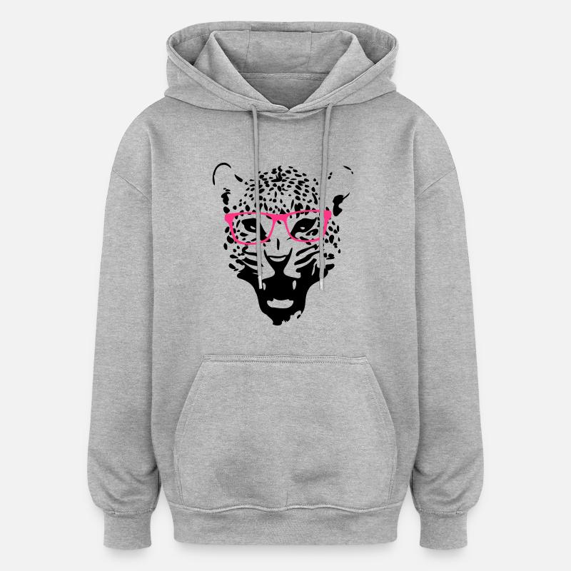 Leopard nerd glasses 2c - Oversized Unisex Hoodie - heather grey