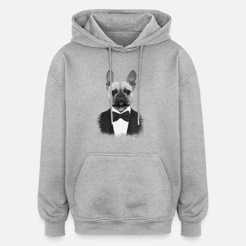 Bouledogue en Smoking Élégant - Sweat à capuche oversize unisexe - gris chiné