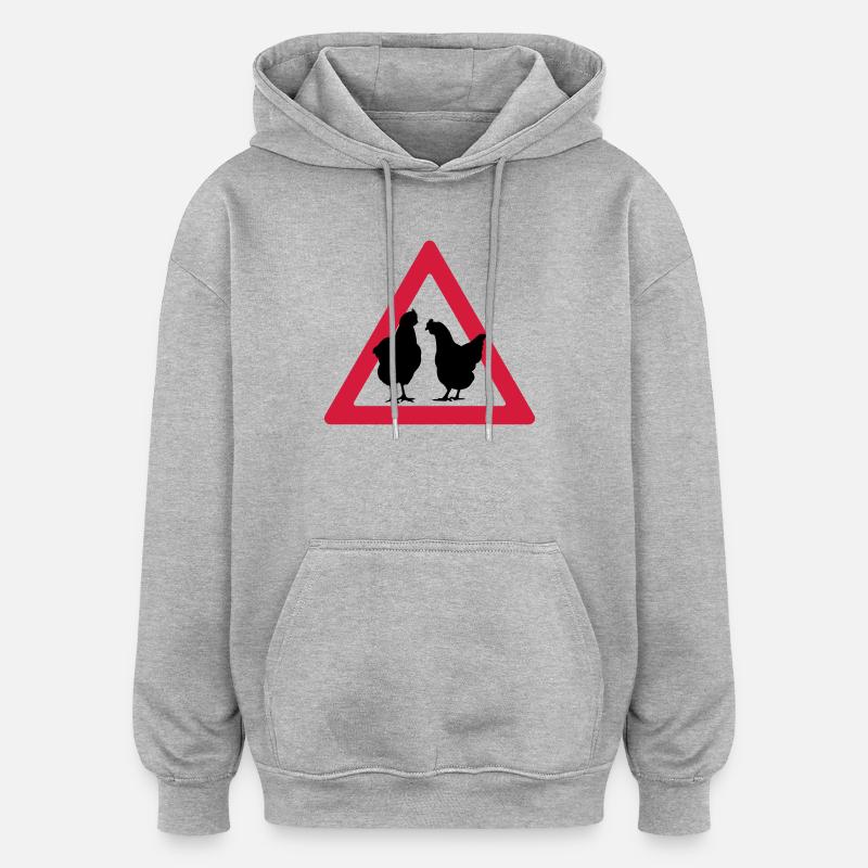 Attention, partie de poule - Sweat à capuche oversize unisexe - gris chiné