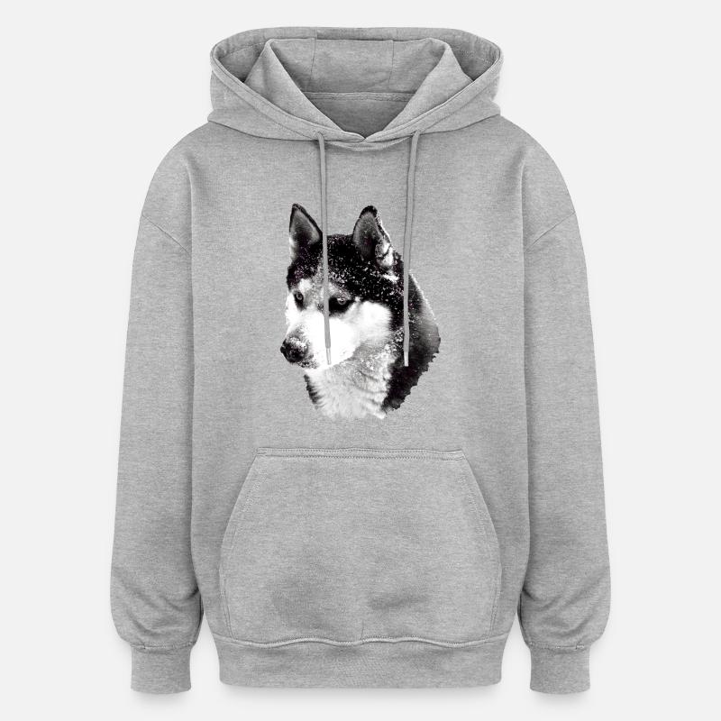 Husky tête grande - Sweat à capuche oversize unisexe - gris chiné