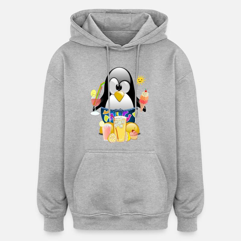 Pinguin, Eiscreme - Oversized Unisex Hoodie - Grau meliert