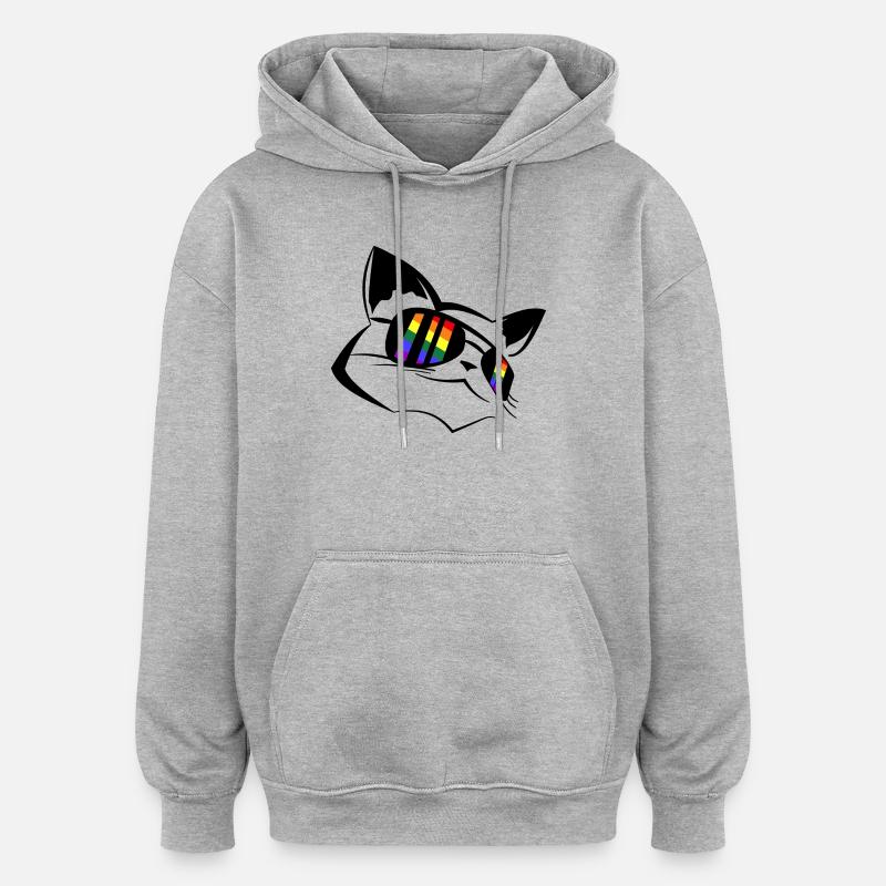 Pride Chat LGBT - Sweat à capuche oversize unisexe - gris chiné