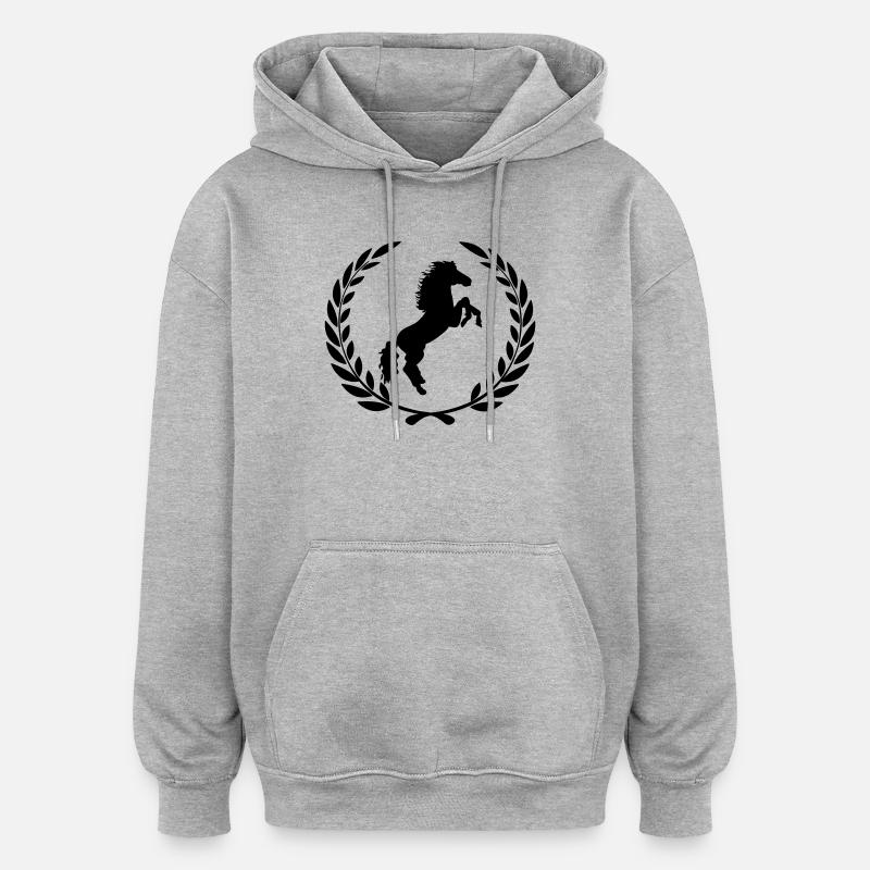 Springender Pferdelorbeerkranz - Oversized Unisex Hoodie - Grau meliert